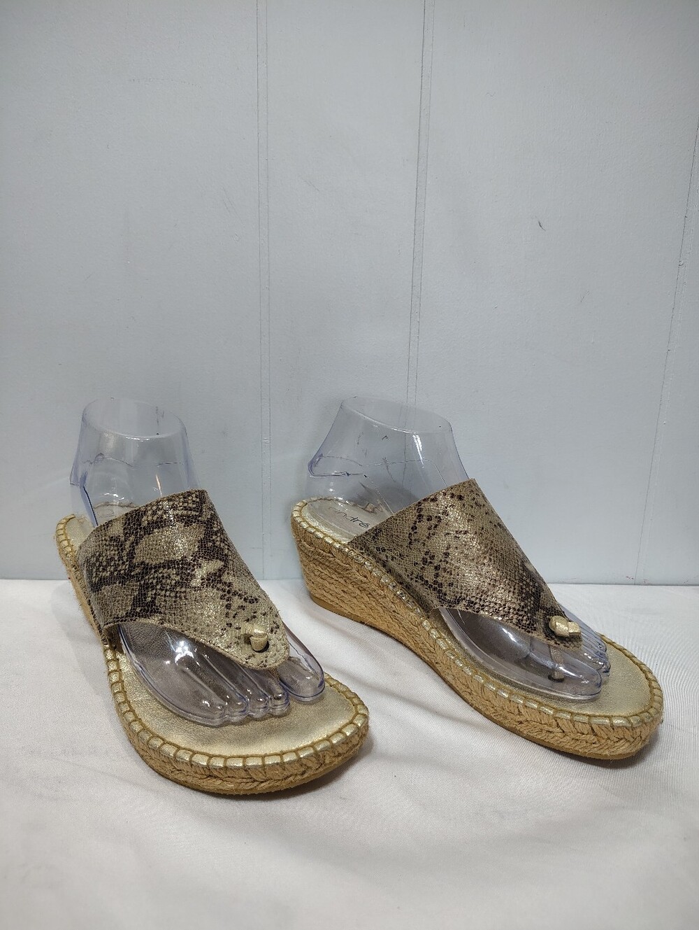 Andre Assous Metallic Snakeskin Jute Espadrille Wedge Sandals Spain Womens 39 8